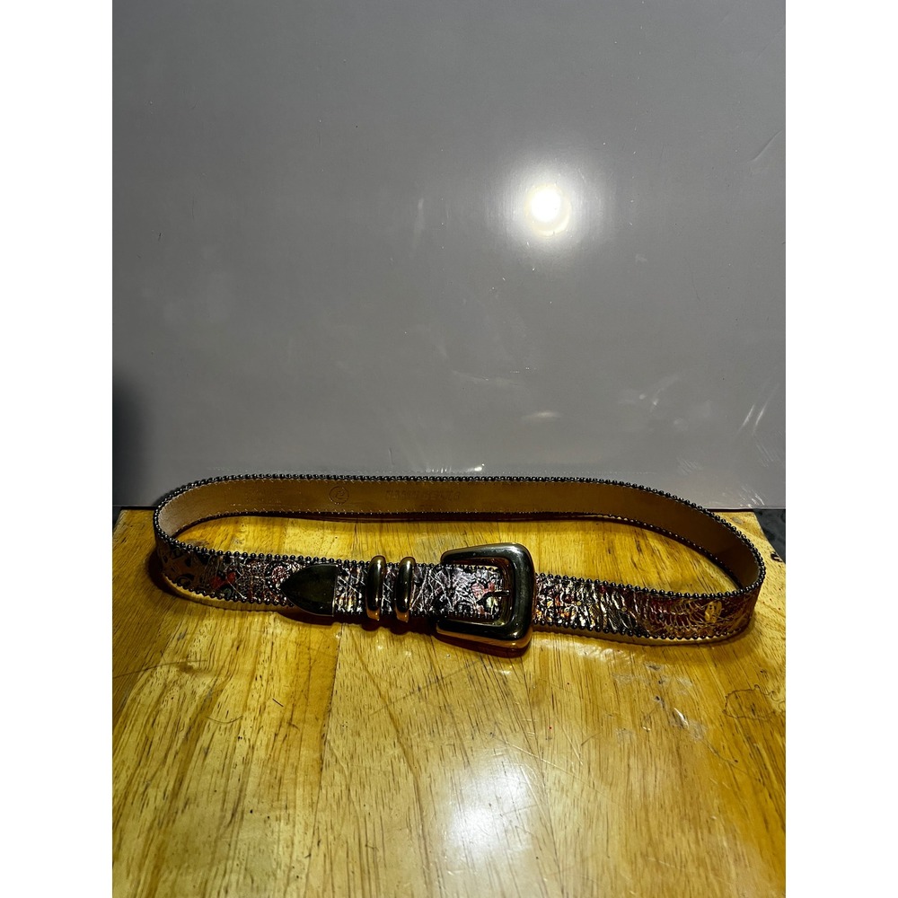 Fame Belts Small Leather Belt Multi Metallic Gold Tone Bead Trim Vintage